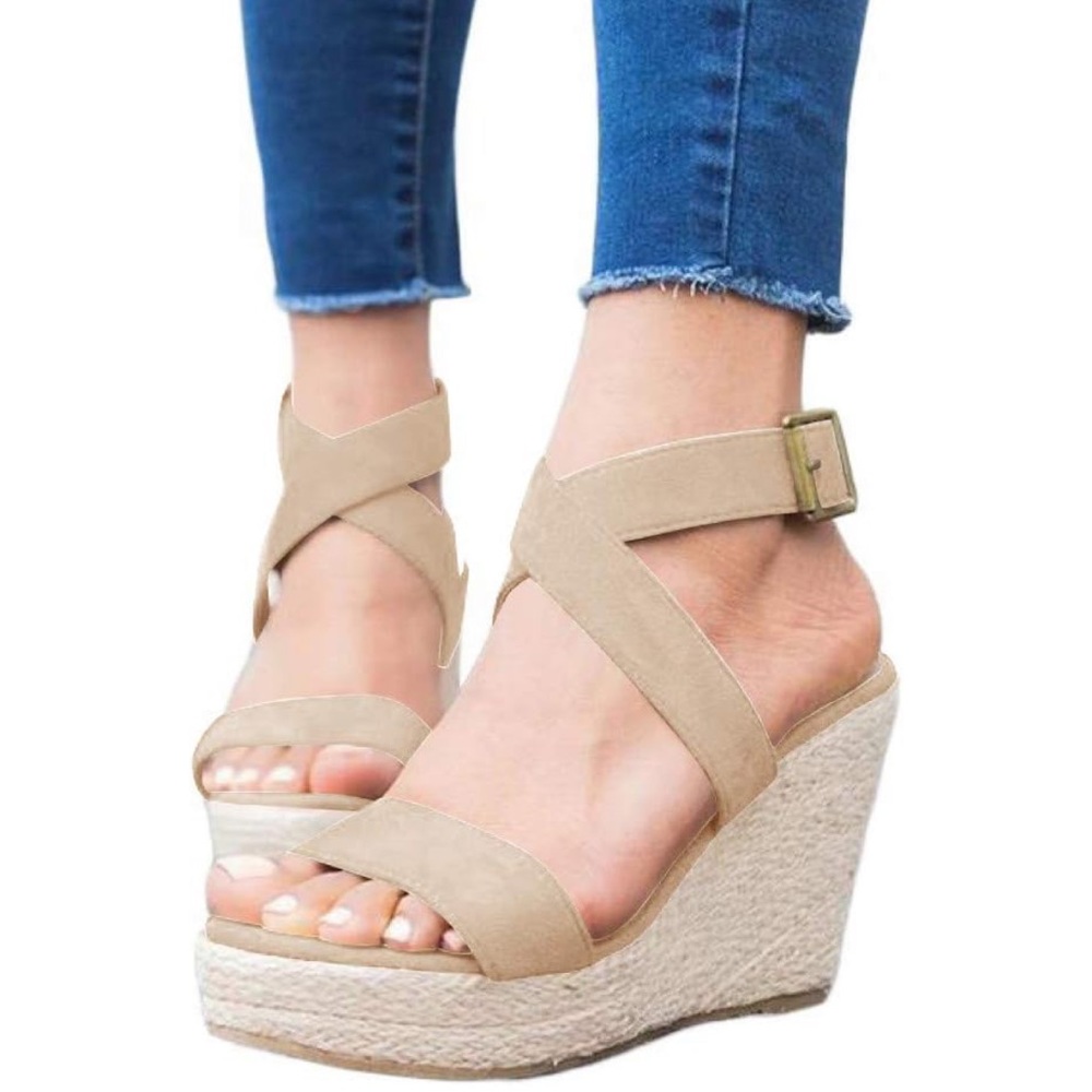 ZBY Women's Wedge Platform Espadrille Cross Strap
Sandals Nude Khaki 9 NWOT